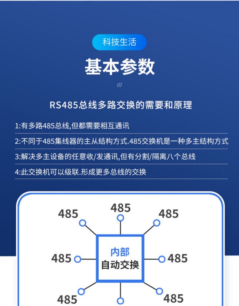 RS485信号交换机:解决多主设备的任意收发 自动分割/隔离故障线路