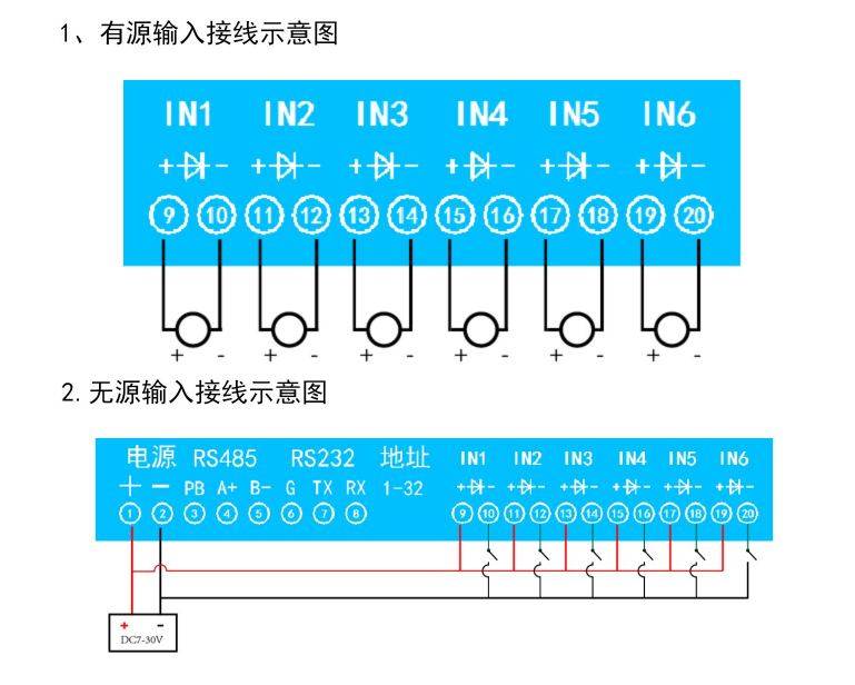 modbus rtu开关量输入输出rs485串口6路继电器模块工业级采集器