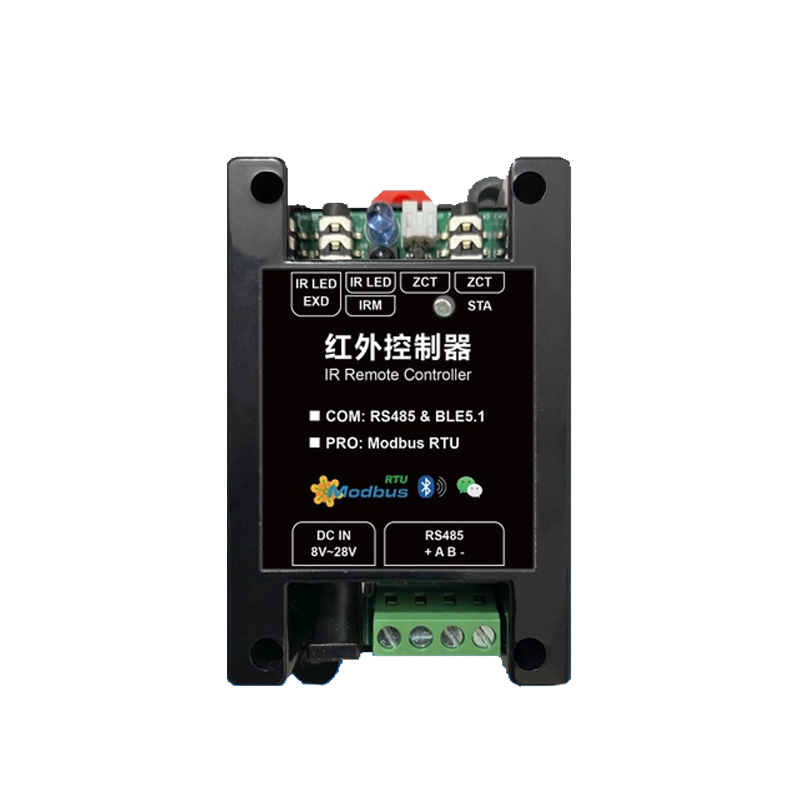 智能红外控制器-Modbus-RTU协议,内置了丰富的红外码库，支持主流品牌的空调、电视、机顶盒等多种设备